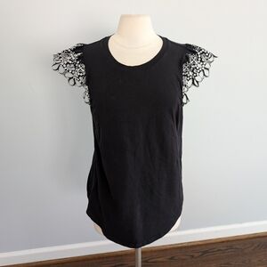 Women's Chico's Black White Lace Cap Sleeve Blouse 2 Large 12